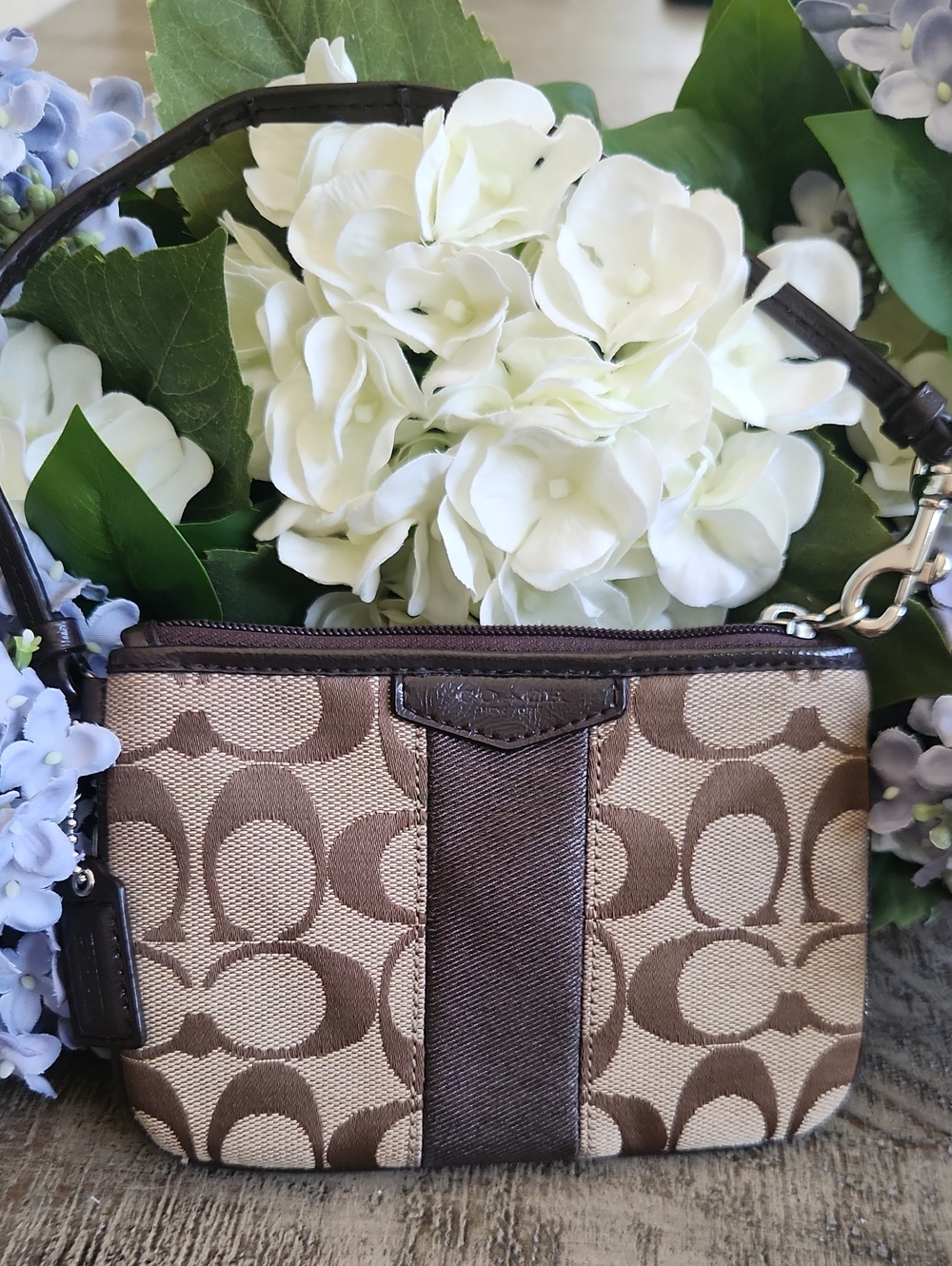 Coach Brown Signature Mini Canvas Wristlet